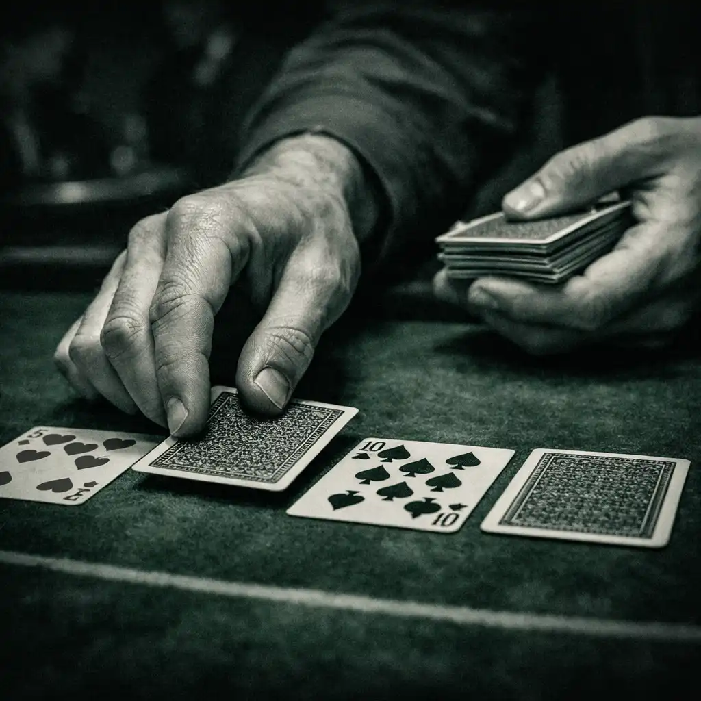 A dealer's hands dealing real playing cards across a professional poker table at Card Hall Brumby