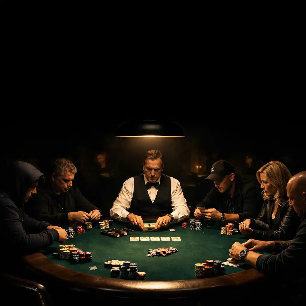 Players focused during a live poker tournament at Card Hall Brumby